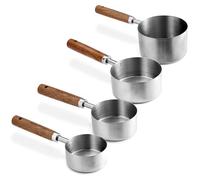 LELE LIFE Lot de 4 tasses à mesurer en acier inoxydable avec poignée en bois - 250/125/80/60 ml Cuillère à mesurer en métal pour la cuisine, la pâtisserie, la cuisine