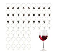 LELE LIFE Lot de 52 breloques en forme de lettres pour verres à vin avec anneaux, marqueurs de verre à vin, étiquettes d'identification pour boissons, Alliage