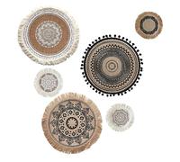 LELE LIFE Lot de 6 décorations murales en jute style bohème rond et plat en macramé - Décoration murale mandala pour chambre à coucher, salon