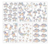 LELE LIFE Lot de 70 autocollants de fenêtre pour la prévention des coups d'oiseaux, 6 motifs anti-collision, arc-en-ciel, prisme, attrape-soleil, décalcomanies de fenêtre d'intérieur pour fenêtres en