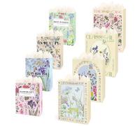 LELE LIFE Lot de 8 sacs cadeaux floraux de tailles assorties avec 4 papiers de soie, 4 grands 32,5 cm + 4 sacs moyens de 24 cm, sacs cadeaux à fleurs avec poignées pour anniversaire, mariage, fête