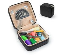 LELE LIFE Mini kit de couture de voyage avec étui en cuir, petit kit de couture pour adultes et débutants, kit d'aiguille et de fil de base pour fournitures de réparation d'urgence à la main (noir)