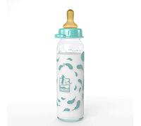 Lelekka® Bouteille en verre standard avec tétine ronde en latex, taille M, lait, dès la naissance, 240 ml, latex naturel