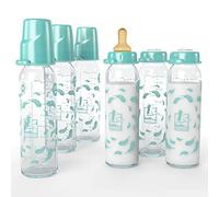 Lelekka® Lot de 6 biberon verre, 6 x 240 ml avec tétine ronde en latex Taille M Lait dès la naissance, made in Germany