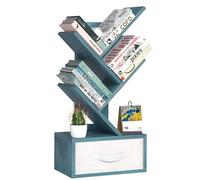 LELELINKY Bibliothèque en forme d'arbre avec tiroir, petite étagère en bois, à 4 niveaux, peut être placée sur un plateau de table, étagère à livres DVD, étagère pour salon, chambre à coucher et