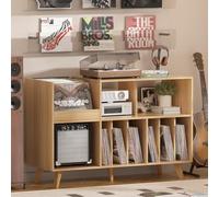 LELELINKY Grand Support de Tourne-Disque avec Rangement, Support en Vinyle avec Zone d'affichage, Table de Tourne-Disque pouvant contenir jusqu'à 450 Albums (Couleur Bois)