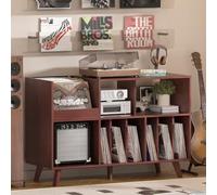 LELELINKY Grand Support de Tourne-Disque avec Rangement, Support en Vinyle avec Zone d'affichage, Table de Tourne-Disque pouvant contenir jusqu'à 450 Albums (Noyer)