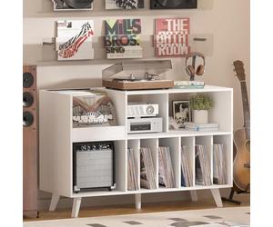 LELELINKY Grand Support de Tourne-Disque avec Rangement, Support en Vinyle avec Zone d'affichage, Table de Tourne-Disque pouvant contenir jusqu'à 450 Albums (Blanc)