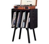 LELELINKY Présentoir à disques en bois Mid-Century avec 4 armoires et table de tourne-disque, peut contenir jusqu'à 100 albums, étagère en vinyle noir