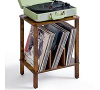 LELELINKY Support de tourne-disque à 2 niveaux avec disques vinyles - Rangement jusqu'à 100 albums - Support de disque de chambre à coucher et table de fin multifonction pour le salon - Marron