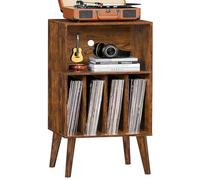LELELINKY Support pour Tourne-Disque, Peut contenir jusqu'à 160 Albums, Support de Rangement en Vinyle Mid-Century avec Pieds en Bois, Marron