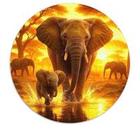L'Éléphant du Soleil 1000 Pièces Puzzle Rond Puzzles Classiques Gentil éléphant Puzzle Ronds Créatif - Jeu Éducatif Activité Familiale Ami Intéressants Cadeau Unique 1000pcs (67.5x67.5cm)