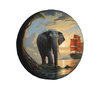 L'Éléphant Regarde Le Voilier Housse Roue De Secours Premium Housse Pneu De Rechange Anti Poussière Neige Couverture De Roue De Secours pour Trailerrv Auto Remorque 14inch