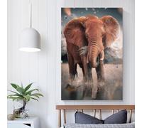 L'éléphant solitaire, œuvre d'art pour les murs de la maison pour une décoration de salle de bain rustique, art mural gris 08x12 pouces (20x30 cm)