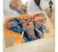 L'Éléphant Totem National Paillasson Interieur Entree 50 X 80 Cm, Animaux Rétro Amusants Tapis D'Entrée Antidérapant Et Lavable En Machine,Tapis De Sol Absorbantes Couleur Orange Pour Porte, Couloir