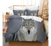 Leleyouzer Housse de Couette Loup 200×200cm,Parure de Lit Enfant,Housse de Couette Imprimée Loup avec Fermeture éclair + 2 Taies d'oreiller 50x75cm(Loup 2)