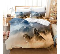 Leleyouzer Housse de Couette Loup 220×240cm,Parure de Lit Enfant,Housse de Couette Imprimée Loup avec Fermeture éclair + 2 Taies d'oreiller 50x75cm(Loup 3