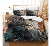 Leleyouzer Housse de Couette Loup 220×240cm,Parure de Lit Enfant,Housse de Couette Imprimée Loup avec Fermeture éclair + 2 Taies d'oreiller 50x75cm(Loup 1)