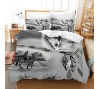 Leleyouzer Housse de Couette Loup 220×240cm,Parure de Lit Enfant,Housse de Couette Imprimée Loup avec Fermeture éclair + 2 Taies d'oreiller 50x75cm(Loup 5)