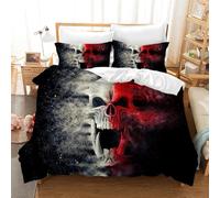 Leleyouzer Housse de Couette Tête de Mort 135×200cm,Motif Tête de Mort Gothique,Ensemble de Literie Tête de Mort avec Deux Taies d'oreiller 50×75cm(S1)