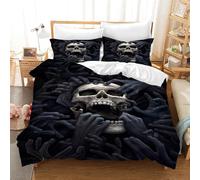 Leleyouzer Housse de Couette Tête de Mort 200×200cm,Motif Tête de Mort Gothique,Ensemble de Literie Tête de Mort avec Deux Taies d'oreiller 50×75cm(S3)