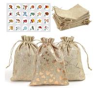 Lelezia Jute Sachet Calendrier de l'Avent à Remplir Sac Calendrier de l'Avent 2024 Petit Sac Cadeau Sac Noel Sac de Rangement Sac Cadeau Tissu Sac Tissu Cordon Décoration de Noël,Or,15x20CM