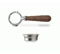 Lelit Bottomless Porte-Filtre Lelit 58 - Inclut un Filtre en Acier Inoxydable à 2 Doses - Poignée en Bois - PLA580W - Argent/Bois de Noyer