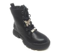 Lelli Kelly Amphibie Bottes Combat Noir avec Charm papillon,Semelle Chunky,Lacet avec fermeture éclair latérale,Gadget gratuit, Noir , 34 EU