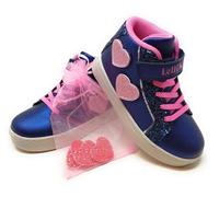 Lelli Kelly Miriam Chaussures LKAA5216,Bleu marine avec coeurs patches roses interchangeables, paillettes, lacets roses, gadgets offerts, bleu, 26 EU