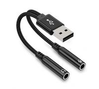 Leloco Adaptateur audio USB Carte son externe 2 en 1 Jack pour PC Noir