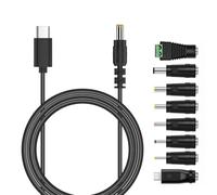 Leloco Câble d'alimentation USB-C vers DC, 8 en 1 USB-C vers câble d'alimentation universel avec 8 fiches pour routeur, rasoir, box TV, hub Philips Hue (1 m, noir)