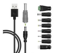 Leloco Câble d'alimentation USB vers CC 8 en 1, câble d'alimentation USB vers universel, avec 8 fiches pour routeur, rasoir, box TV, hub Philips Hue (1 m, noir)