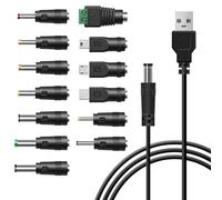 Leloco Câble USB vers DC, 13 en 1 USB A vers fiche creuse, câble de charge universel, câble d'alimentation avec 13 fiches pour routeur, rasoir, boîtier TV, bandes LED, hub Philips Hue, etc