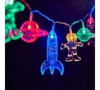 LELYFIT Guirlande lumineuse à 10 LED de 1,5 m, motif astronaute, planète, fusée, décoration de chambre d'enfant, arrangement de fond de chambre, petite guirlande lumineuse (1,5 m)