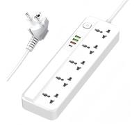 LELYFIT Multiprise Universelle avec Interrupteur, 5 Prises Universelles, 1 x 20W USB-C, 3 Ports de Charge Rapide USB-A QC, Cordon d’Alimentation de 2 m,avec Protection Contre Les Surtensions