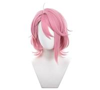 LeMarnia Aira Shiratori Perruque de cosplay courte et droite avec frange pour costume d'Halloween Rose