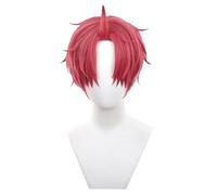 LeMarnia Jin Enjouji Perruque de cosplay Dandadan - Rouge rose - Perruque courte et droite avec frange - Pour costume d'Halloween