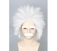 LeMarnia Perruque courte et bou pour homme - Blanche - Perruque de scientist - Costume d'Halloween - Cosplay