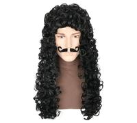 LeMarnia Perruque de pirate longue bou noire et moustache pour Halloween et cosplay