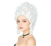 LeMarnia Perruque de reine du XVIIIe siècle en nid d'abeille blanc bouclée rétro résistante à la chaleur pour costume d'Halloween