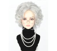 LeMarnia Perruque de vieille dame, gris argenté, perruque de grand-mère, perruque pour costume d'Halloween