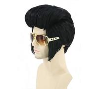 LeMarnia Perruque disco courte noire pour homme style rock années 50 pour cosplay, Halloween, fête costumée (sans lunettes)