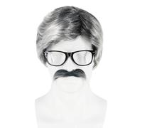 LeMarnia Perruque gris argenté pour grand-père, barbe et lunettes, accessoire de déguisement pour homme âgé pour Halloween, cosplay