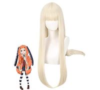 LeMarnia Perruque longue et raide avec frange pour Halloween Blond crème