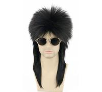 LeMarnia Perruque noire des années 80 pour homme Rocker Punk Popstar Vokuhila Perruque d'Halloween Costume de fête