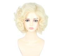 LeMarnia Perruque synthétique courte bouclée jaune doré pour femme
