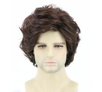 LeMarnia Perruque synthétique courte bouclée ondulée pour homme Marron foncé