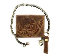 Lemasi Portefeuille de motard avec chaîne en cuir de vachette naturel avec protection RFID, motif tête de mort, Marron Wing of Hell avec chaîne de vélo, m, Contemporain