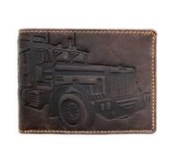 Lemasi Portefeuille en cuir de buffle Hunter avec camion américain, protection RFID, 2 compartiments à billets en cuir, 9 emplacements pour cartes, compartiment à monnaie, fait main, œillet pour