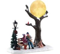 Lemax 84359 Vail Village Christmas Moon Décoration de Noël à éclairage LED - Édition 2018 - Motif Noël sous la pleine lune - Décoration de table en polyrésine
